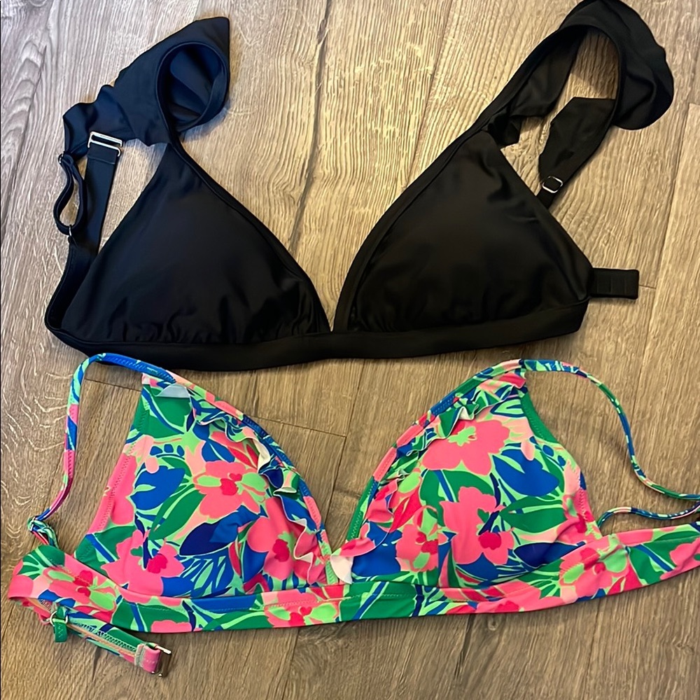 NWOT Floral and Black J. Crew Bikini Tops